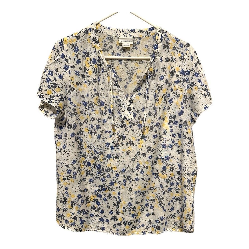 Liz Claiborne Floral Blouse - Blue and Yellow